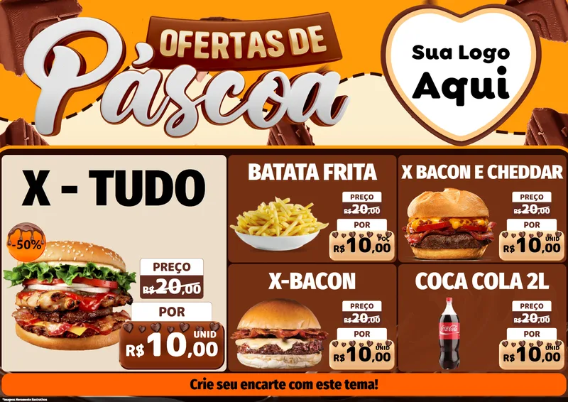 Modelo de Encarte para Encarte A4 Horizontal com o tema Ofertas de Páscoa para Hamburgueria