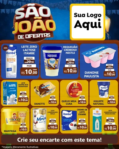 Modelo de Rede Social para Feed Instagram com o tema São João Ofertas Imbatíveis! - Junina para Frios e Laticínios