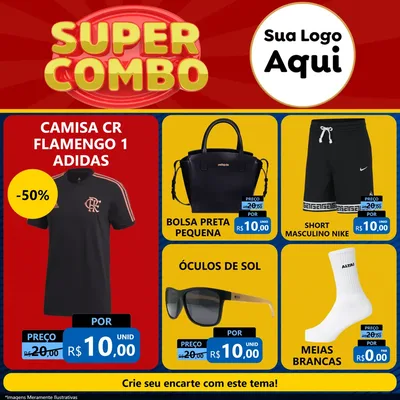 Modelo de Rede Social para Feed Facebook com o tema Super Combo para Roupas e acessórios