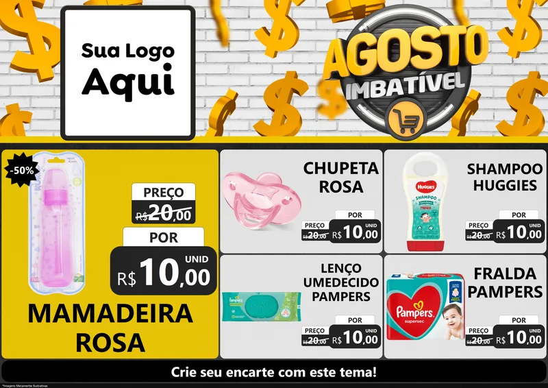 Modelo de Encarte para Encarte A4 Horizontal com o tema Agosto imbatível para Bebês