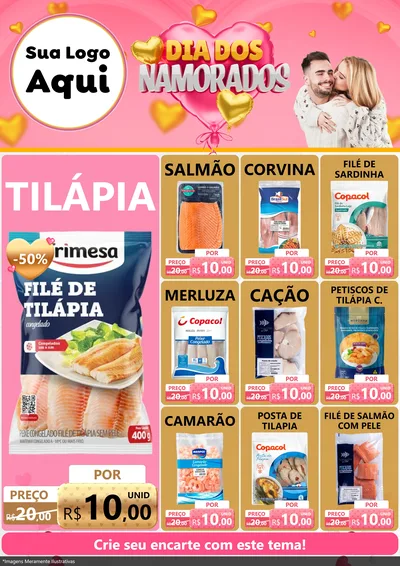 Modelo de Encarte para Encarte A4 Vertical com o tema Dia dos Namorados para Peixaria