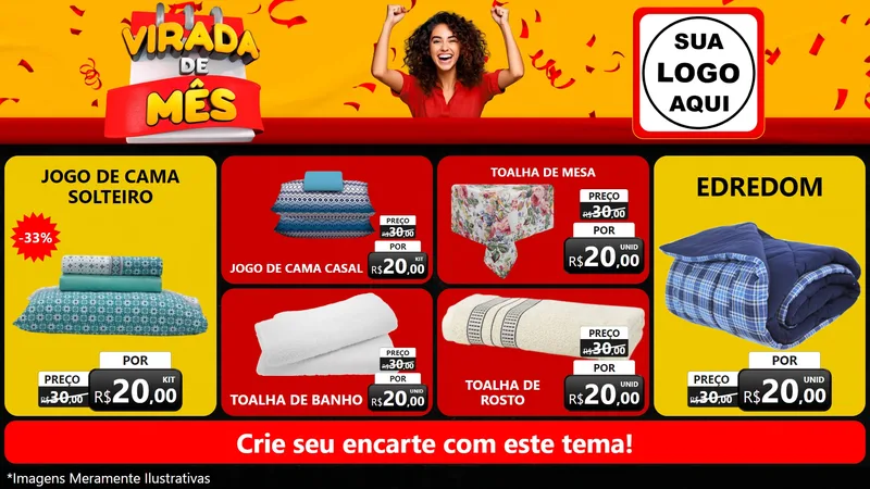 Modelo de TV para TV Horizontal com o tema Virada de Mês para Cama, Mesa e Banho