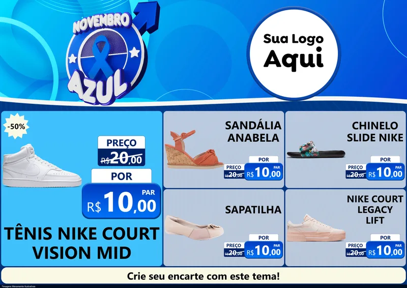 Modelo de Encarte para Encarte A4 Horizontal com o tema Novembro Azul para Calçados