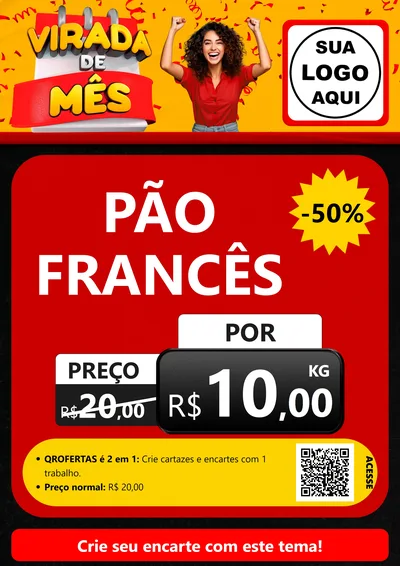 Modelo de Cartaz para Cartaz A4 Vertical com o tema Virada de Mês para Padaria