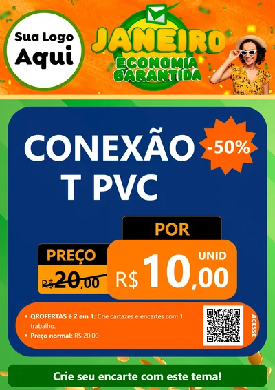 Modelo de Cartaz para Cartaz A4 Vertical com o tema Janeiro - Economia Garantida para Tubos e conexões