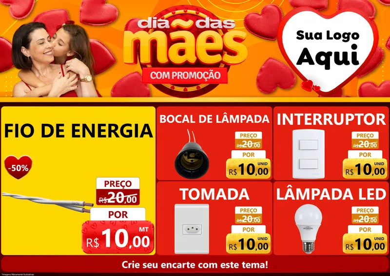 Modelo de Encarte para Encarte A4 Horizontal com o tema Dia das Mães com Promoção para Materiais Elétricos