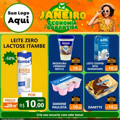 Modelo de Rede Social para Feed Facebook com o tema Janeiro - Economia Garantida para Frios e Laticínios