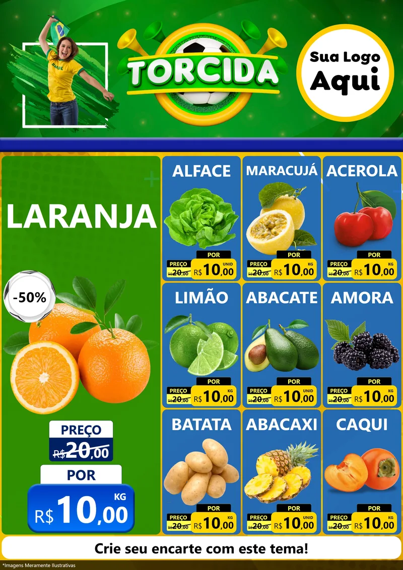 Modelo de Encarte para Encarte A4 Vertical com o tema Torcida para Hortifrúti