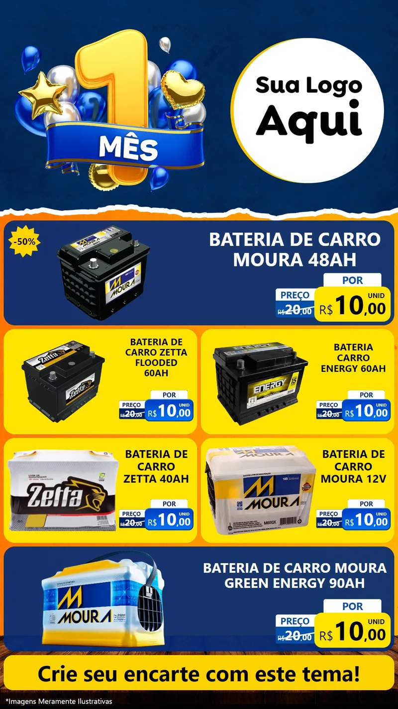 Modelo de TV para TV Vertical com o tema Um Mês de Aniversário para Baterias Elétricas