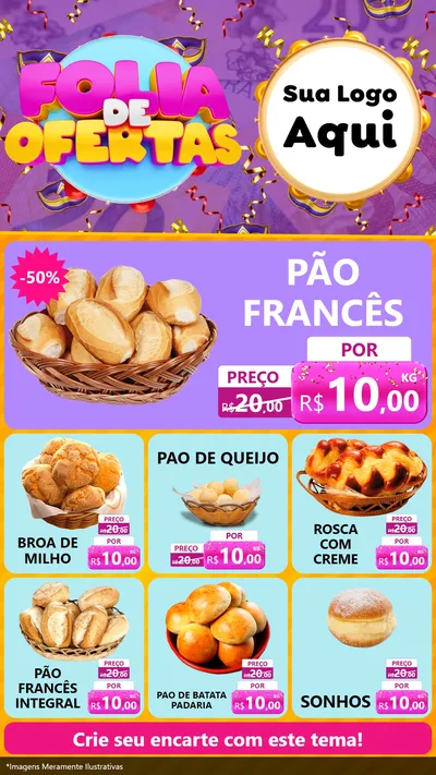 Modelo de Rede Social para Stories com o tema Folia de Ofertas para Padaria