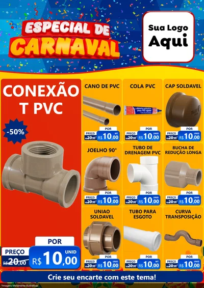 Modelo de Encarte para Encarte A4 Vertical com o tema Especial de Carnaval para Tubos e conexões