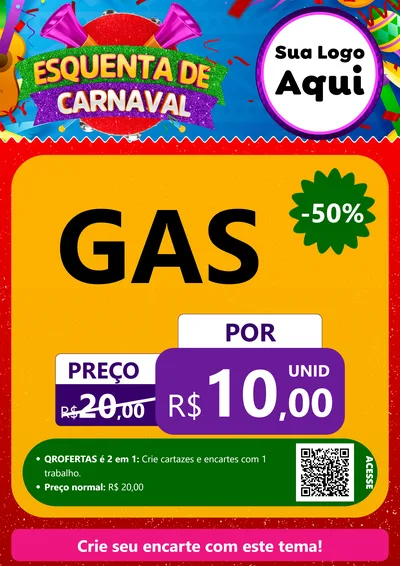 Modelo de Cartaz para Cartaz A4 Vertical com o tema Esquenta de Carnaval para Água e gás