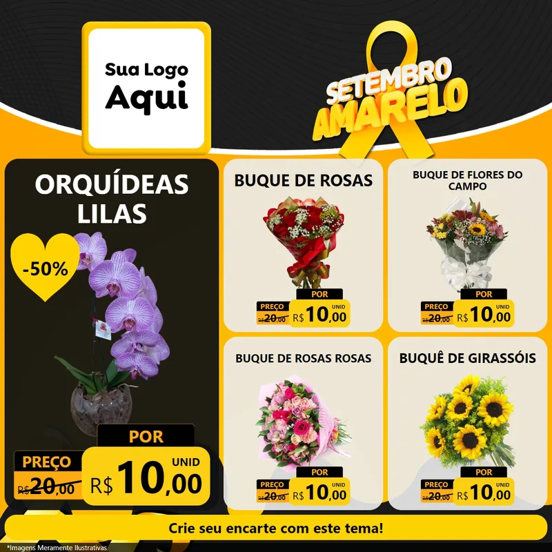 Modelo de Rede Social para Feed Facebook com o tema Setembro Amarelo para Floricultura e jardim