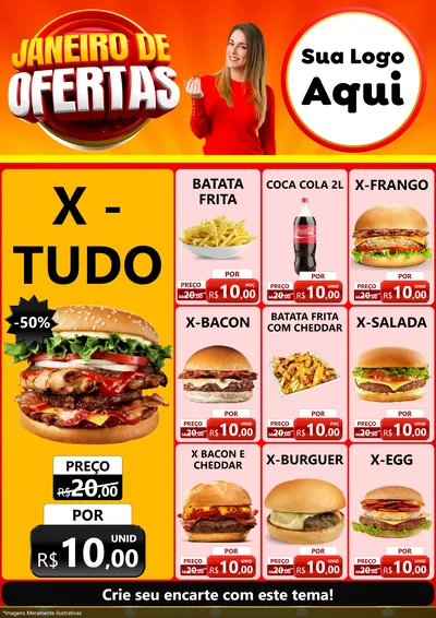 Modelo de Encarte para Encarte A4 Vertical com o tema Janeiro de Ofertas para Hamburgueria