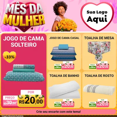 Modelo de Rede Social para Feed Facebook com o tema Mês da Mulher para Cama, Mesa e Banho