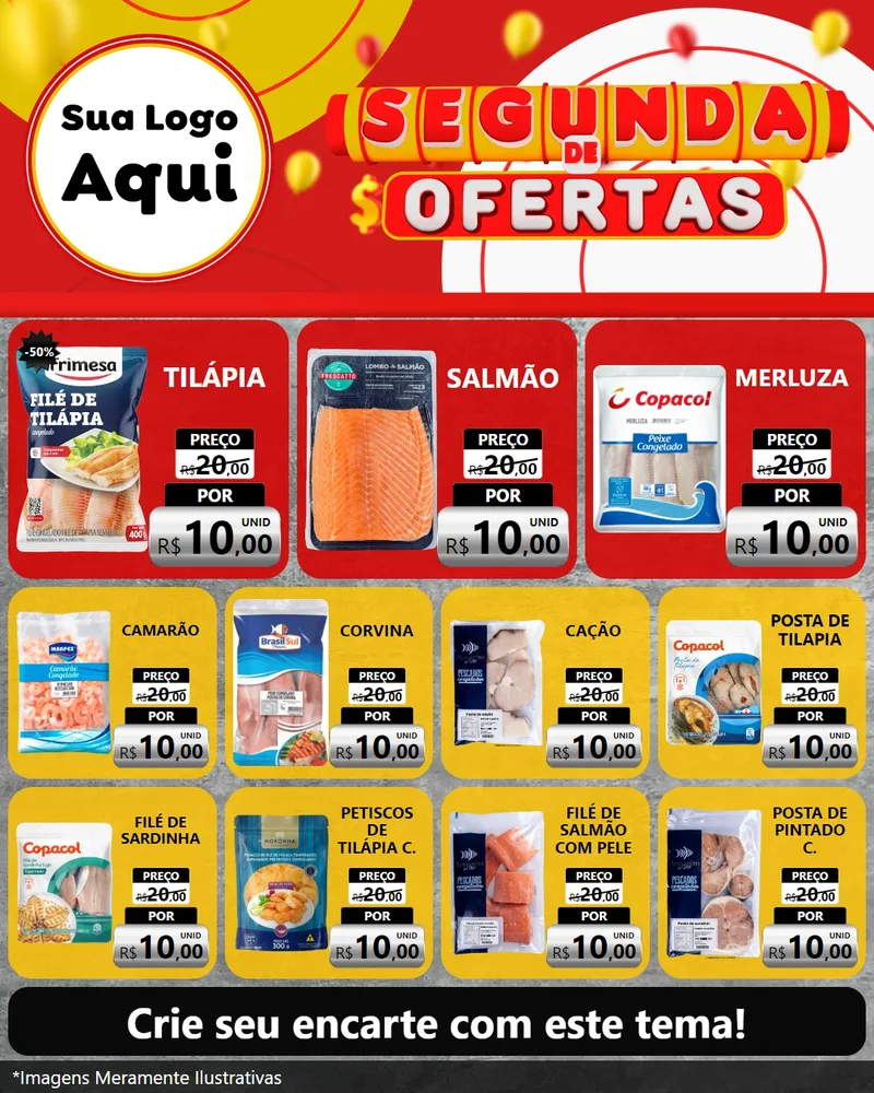 Modelo de Rede Social para Feed Instagram com o tema Segunda de Ofertas para Peixaria
