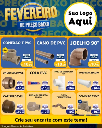 Modelo de Rede Social para Feed Instagram com o tema Fevereiro de Preço Baixo para Tubos e conexões