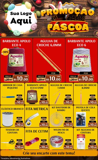 Modelo de Encarte para Encarte Grande com o tema Promoção Páscoa para Armarinho e Aviamentos