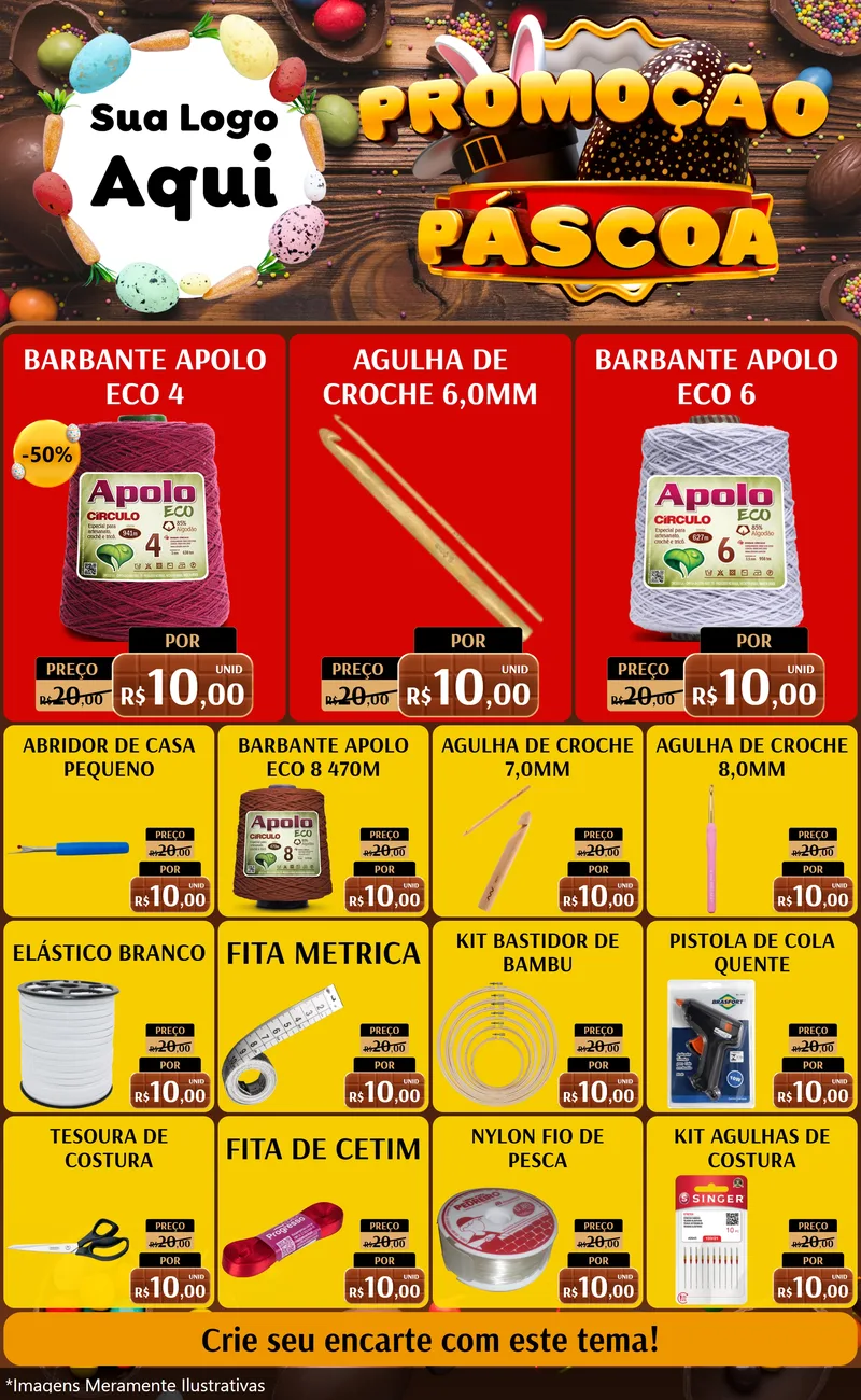 Modelo de Encarte para Encarte Grande com o tema Promoção Páscoa para Armarinho e Aviamentos