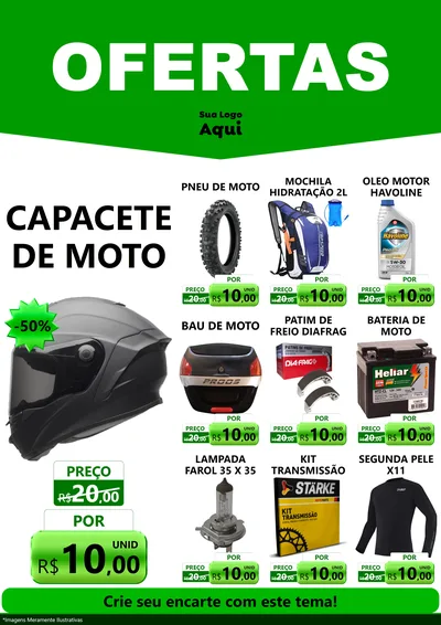 Modelo de Encarte para Encarte A4 Vertical com o tema Ofertas Verde Cartaz para Moto peças