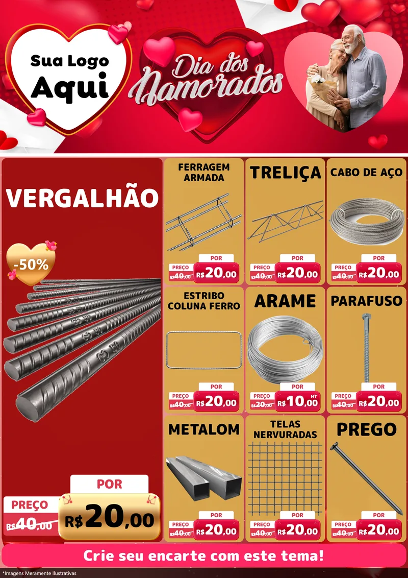 Modelo de Encarte para Encarte A4 Vertical com o tema Dia Dos Namorados para Ferragens