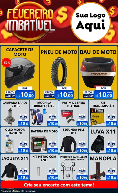 Modelo de Encarte para Encarte Grande com o tema Fevereiro Imbatível para Moto peças