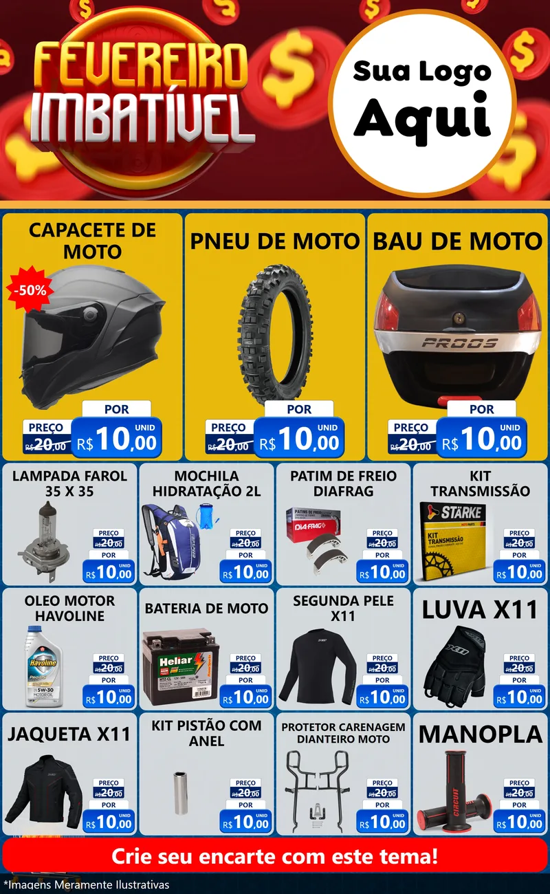 Modelo de Encarte para Encarte Grande com o tema Fevereiro Imbatível para Moto peças