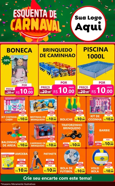 Modelo de Encarte para Encarte Grande com o tema Esquenta de Carnaval para Brinquedos