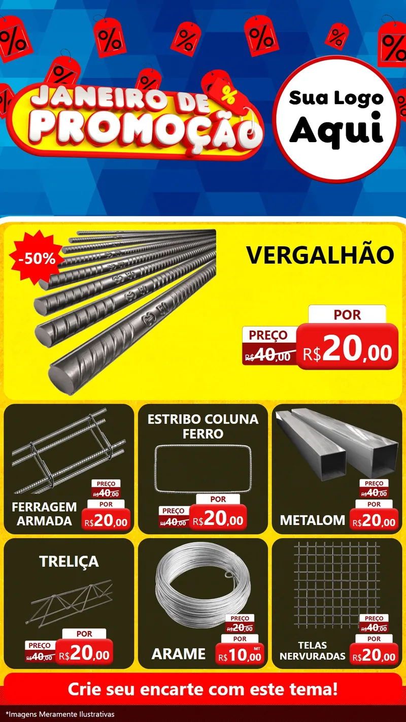 Modelo de Rede Social para Stories com o tema Janeiro de Promoção para Ferragens