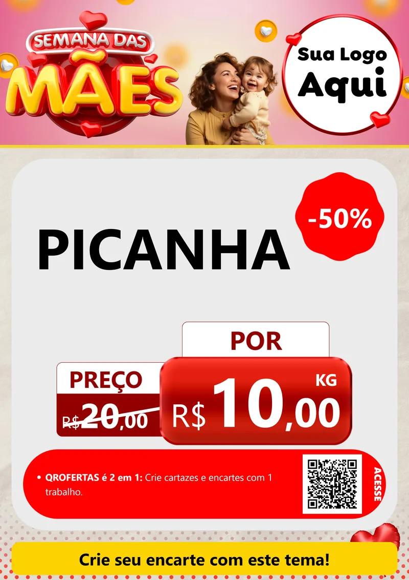 Modelo de Cartaz para Cartaz A4 Vertical com o tema Semana das Mães para Açougue