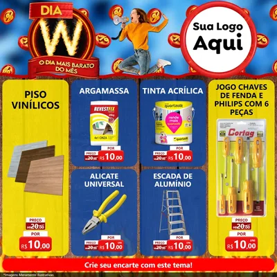 Modelo de Rede Social para Feed Facebook com o tema Dia W - O Dia Mais Barato Do Mês para Material para Construção