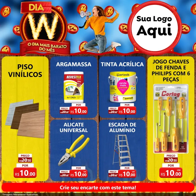 Modelo de Rede Social para Feed Facebook com o tema Dia W - O Dia Mais Barato Do Mês para Material para Construção