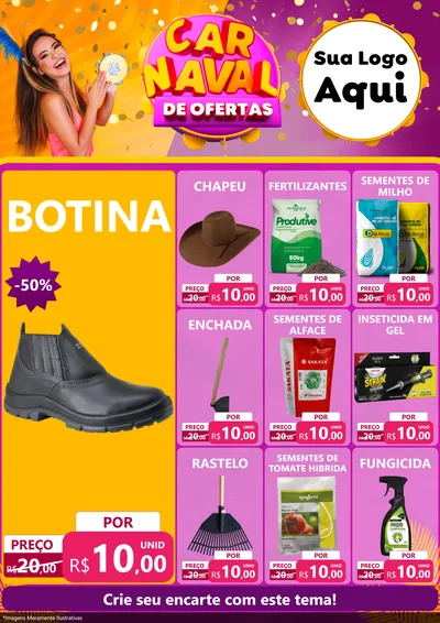 Modelo de Encarte para Encarte A4 Vertical com o tema Carnaval de Ofertas para Agropecuária