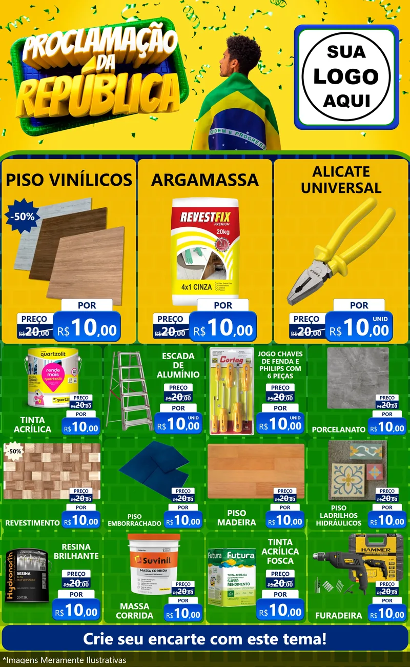 Modelo de Encarte para Encarte Grande com o tema Proclamação da República para Material para Construção