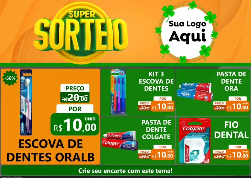 Modelo de Encarte para Encarte A4 Horizontal com o tema Super Sorteio para Higiene Pessoal