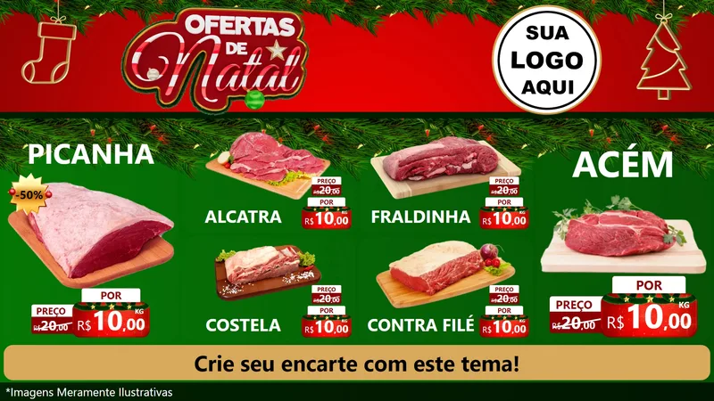 Modelo de TV para TV Horizontal com o tema Ofertas de Natal para Açougue