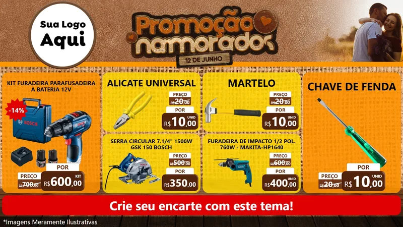 Modelo de TV para TV Horizontal com o tema Promoção Namorados para Maquinas e Ferramentas