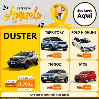 Modelo de Rede Social para Feed Facebook com o tema Setembro Amarelo para Concessionaria de Carros