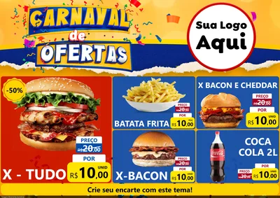Modelo de Encarte para Encarte A4 Horizontal com o tema Carnaval de Ofertas para Hamburgueria