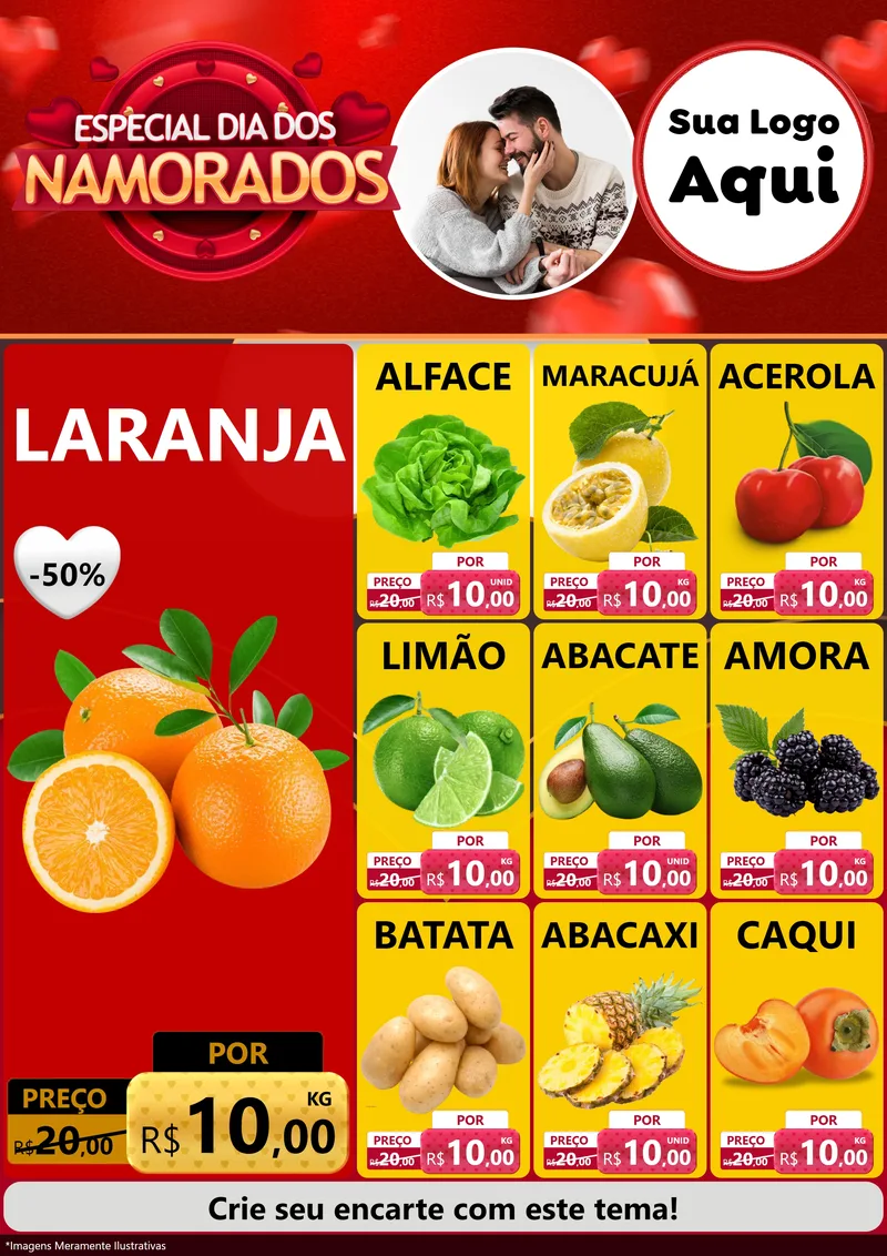 Modelo de Encarte para Encarte A4 Vertical com o tema Especial Dia Dos Namorados para Hortifrúti