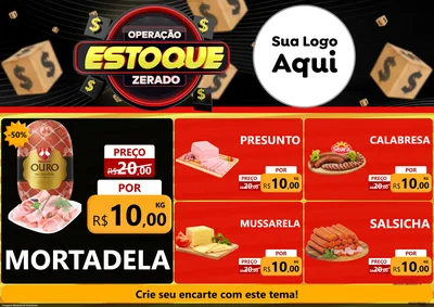 Modelo de Encarte para Encarte A4 Horizontal com o tema Operação Estoque Zerado para Frios e Laticínios
