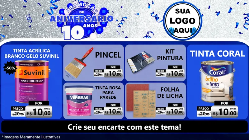 Modelo de TV para TV Horizontal com o tema Promoção de Aniversário - 10 Anos para Tintas e Ferramentas