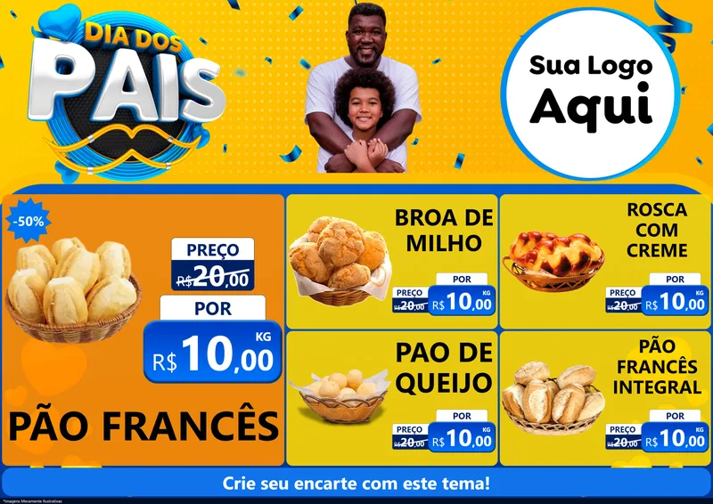 Modelo de Encarte para Encarte A4 Horizontal com o tema Dia dos Pais para Padaria