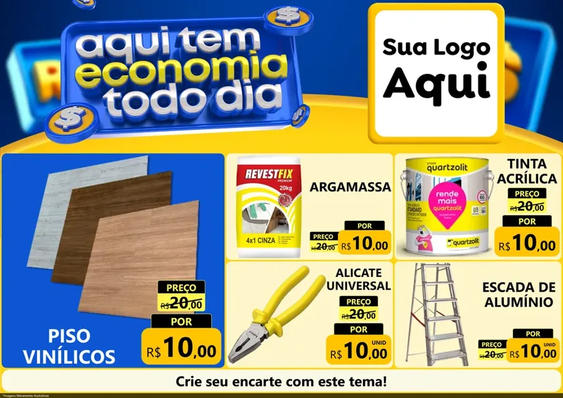 Modelo de Encarte para Encarte A4 Horizontal com o tema Aqui Tem Economia Todo Dia para Material para Construção