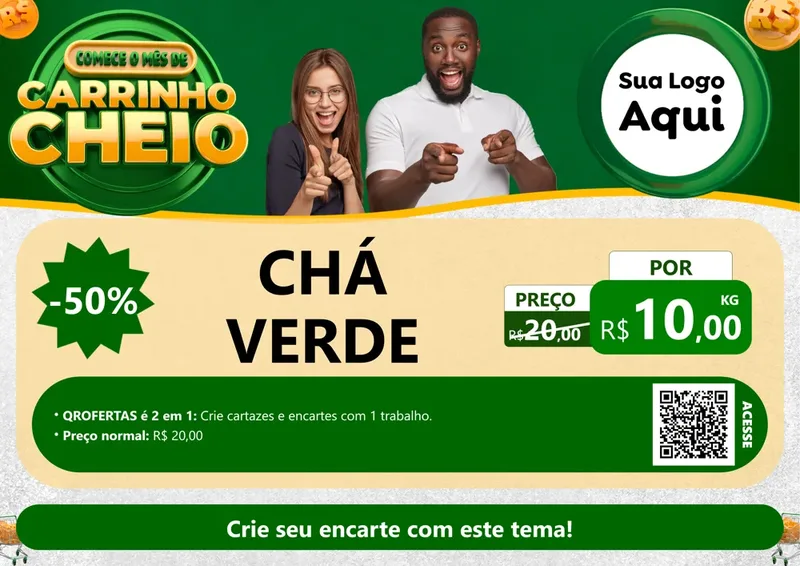 Modelo de Cartaz para Cartaz A4 Horizontal com o tema Carrinho Cheio para Produtos Naturais