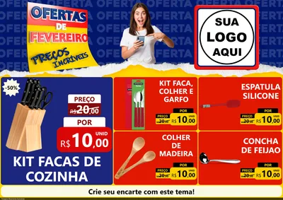 Modelo de Encarte para Encarte A4 Horizontal com o tema Ofertas de Fevereiro - Preços Incríveis para Utilidades Domésticas