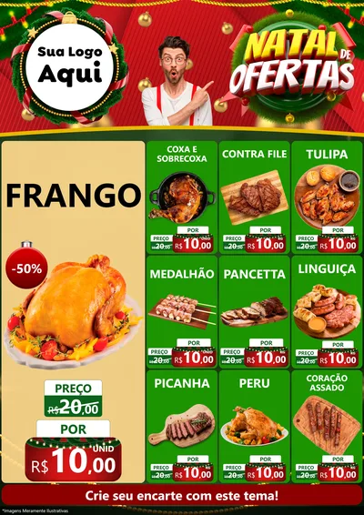 Modelo de Encarte para Encarte A4 Vertical com o tema Natal de Ofertas para Assados