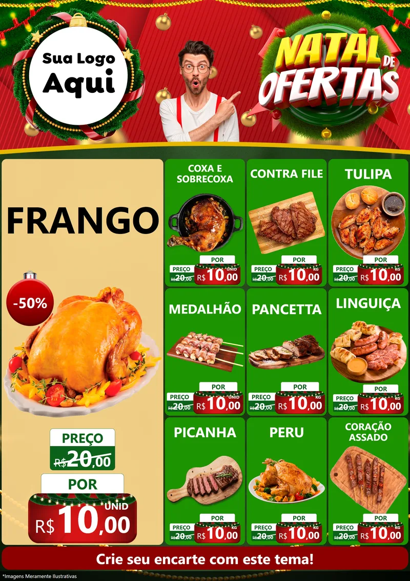 Modelo de Encarte para Encarte A4 Vertical com o tema Natal de Ofertas para Assados