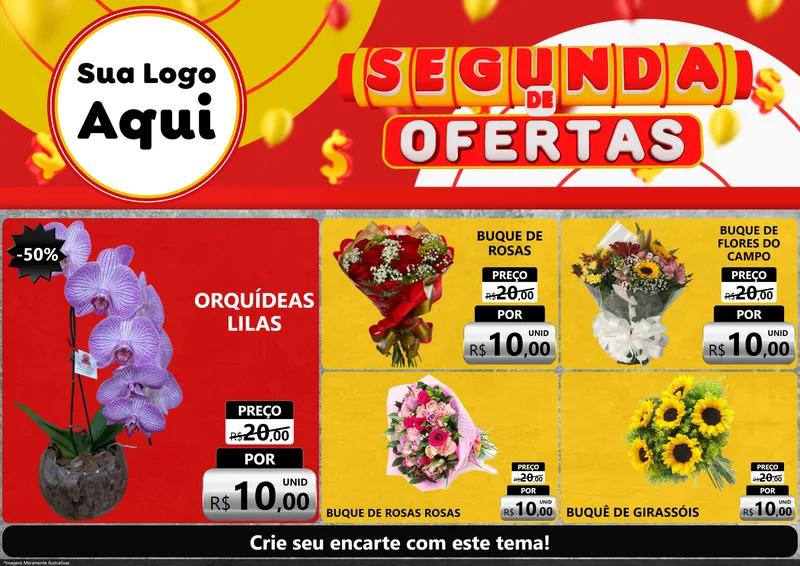 Modelo de Encarte para Encarte A4 Horizontal com o tema Segunda de Ofertas para Floricultura e jardim