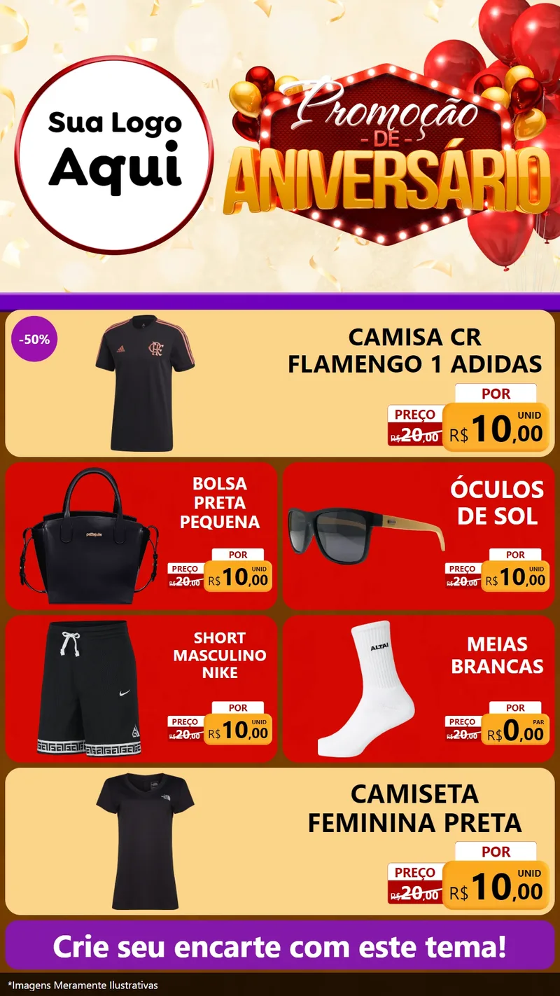 Modelo de TV para TV Vertical com o tema Promoção de Aniversário para Roupas e acessórios